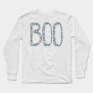 Halloween Boo Line Art - Blue Long Sleeve T-Shirt